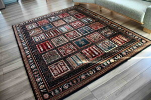 絨毯 カーペット 約3畳 三畳 ラグ 160×230cm ウール100% 厚手 じゅうたん 高級 ボハラ柄 ヴィンテージ アンティーク アメリカン 赤 黒 ベージュ ブラック HORUSCOLOR 当社在庫 【ニャンガ/ボロボ16
