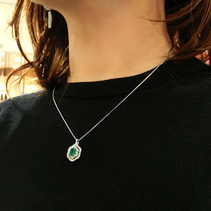 楽天市場】エメラルド ネックレス PT プラチナ ダイヤモンド誕生石で 