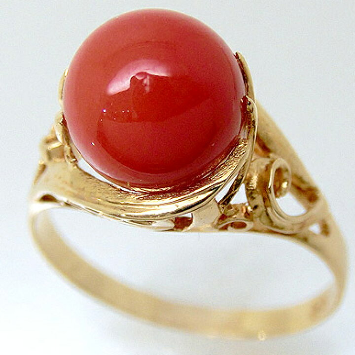 楽天市場】K18YG サンゴ 珊瑚 リング レディース 18金 イエロー  