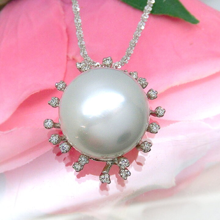 楽天市場】K18WG 白蝶 真珠 ネックレス ダイヤモンド 15.5mm パール 