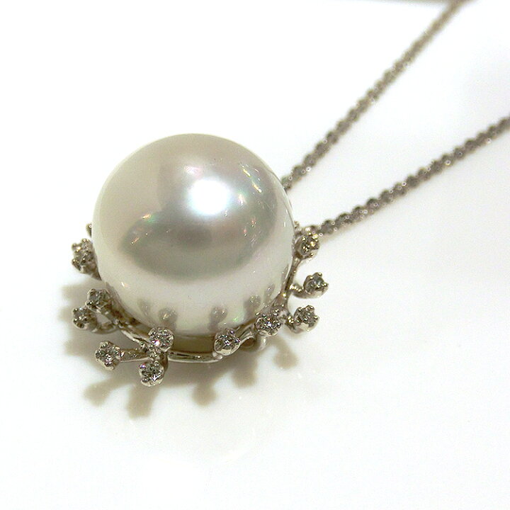 楽天市場】K18WG 白蝶 真珠 ネックレス ダイヤモンド 15.5mm パール 