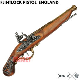 ☆DENIX フリントロックピストル イングランド ゴールド 1196/L (デニックス イギリス レプリカ 昔の銃 古い銃 鉄砲 小道具 コスプレ)