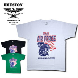 ☆【50%OFF】HOUSTON プリント Tシャツ U.S.AIR FORCE アメリカンイーグル 21500 ホワイト/ブラック/グリーン （ヒューストン PRINT TEE USAF アメカジ ミリタリー 半袖 トップス 夏服 メンズ）