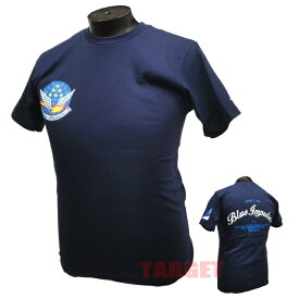 航空自衛隊 ブルーインパルス T-4 ロゴプリント Tシャツ 半袖 クルーネック メトロブルー メンズ（JASDF 空自 ドルフィン トップス カットソー）