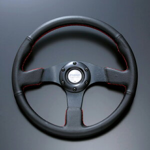 D1SPEC ステアリング フラットR ブラックレザー ステッチカラー(ブラック・レッド・ブルー) フォーチュン D1スペック