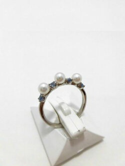 Ptアコヤ真珠サファイアリング/真珠3.9mm3ピース/サファイア0.35ct/R-703/