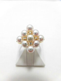 K18アコヤ真珠ダイヤ入りリング/真珠4.4mm9ピース/ダイヤ0.08ct/RGM-003