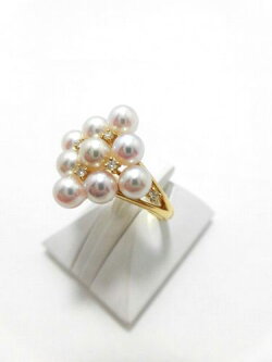 K18アコヤ真珠ダイヤ入りリング/真珠4.4mm9ピース/ダイヤ0.08ct/RGM-003