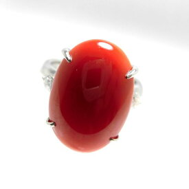 Ptサンゴリング 珊瑚 縦18mm 横13.5mm ダイヤ 0.23ct F2621 リング 送料無料