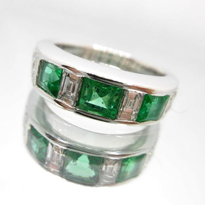 Ptエメラルドリング プラチナ エメラルド 1.05ct ダイヤモンド 0.33ct  