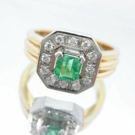 K18/Ptエメラルドリング イエローゴールド プラチナ ダイヤモンド 0.10ct エメラルド 0.40ct A3643 18kゴールド 指輪 レディース 18k ゴールド リング 送料無料