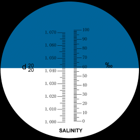 在庫処分温度補正海水濃度屈折計海水比重計＊正確な比重を簡単に測定！試料1、2滴たらして一発測定しかも正確