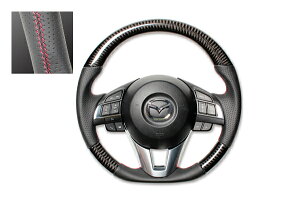 REAL レアル ステアリング【CX5(KE)/CX3(DK前期)/アクセラ(BM前期)/デミオ(DJ前期)】ブラックカーボン(レッドステッチ) 送料無料(沖縄と離島は送料着払い)