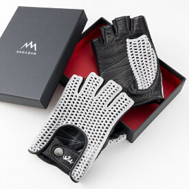 CACAZAN(カカザン)×REAL(レアル) ドライビンググローブ [ニットハーフ(編み物&鹿革/半指)] グレーニット×ブラックレザー REAL-DG-NH-GRBK 送料無料(沖縄と離島は送料着払い)