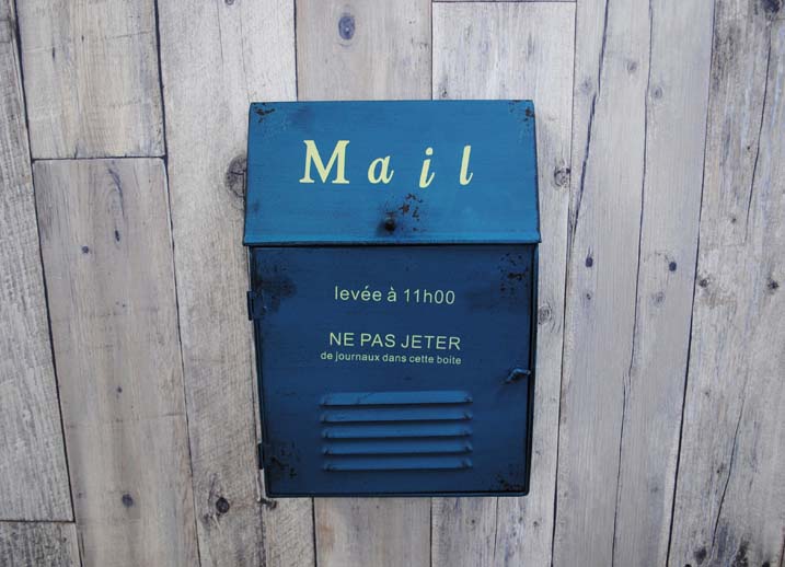 アンティーク風 壁掛けポスト 郵便ポスト ブルー アイアン ポスト メールボックス アンティーク仕上げ | 通販のTK style shop