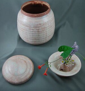 御本手2変化花器付き骨壷7号