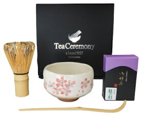 日本製のかわいい抹茶茶碗もついてくる　抹茶セット　京都宇治上林のお抹茶付き　桜柄　茶道具