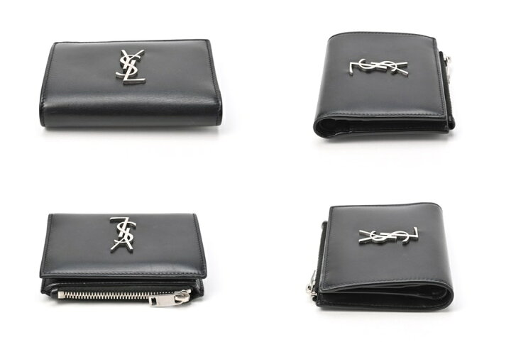 サンローラン YSLロゴ 二つ折り財布 スムースレザー 【中古】