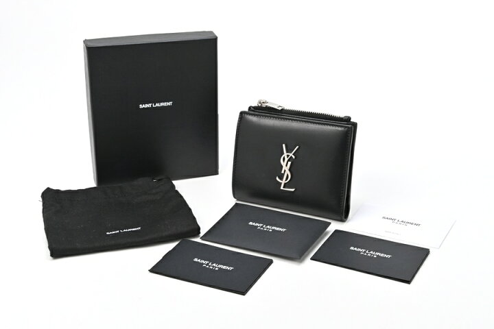 サンローラン YSLロゴ 二つ折り財布 スムースレザー 【中古】