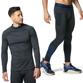 UNDER ARMOUR アンダーアーマー セットアップ UA コールドギア アーマー フィッティド ツイスト ロングスリーブ モック シャツ・ツイスト レギンス 上下セット（トレーニング/MEN）002：Black / TeamRoyal トレーニングウエア 上下 保温性 秋冬 暖かさ 快適