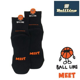 オンザコート ボールライン バスケット BALL LINE ミドルソックス BLS289 ブラック/オレンジ MEET ミートくん バッソク バスケソックス バスケットボールソックス ミートくんソックス ボールラインソックス オンザコートソックス バスケ カワイイ 可愛い