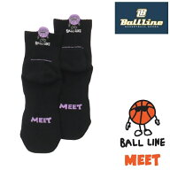 オンザコート ボールライン バスケット BALL LINE ミドルソックス BLS289 ブラック/ライトパープル MEET …