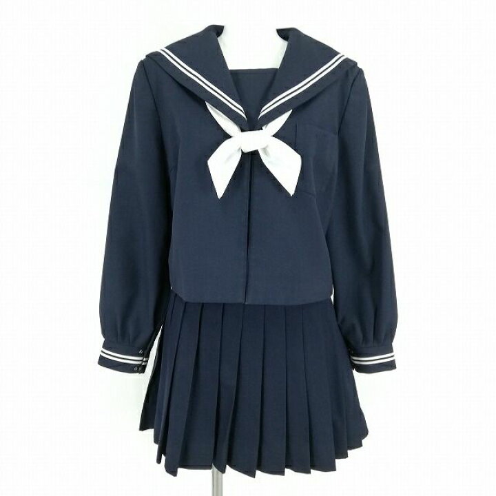 ランクB セーラー服 165A エル 紺 スリムシルエット ストレッチ ウール50％ 上着 中学生 高校生 女子制服 中古学生服