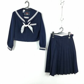 セーラー服 スカート スカーフ 上下3点セット カンコー 冬物 白3本線 女子 学生服 中学 高校 紺 制服 中古 ランクC NA1433