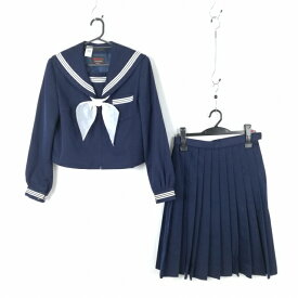 セーラー服 スカート スカーフ 上下3点セット カンコー 冬物 白3本線 女子 学生服 中学 高校 紺 制服 中古 ランクC NA1447
