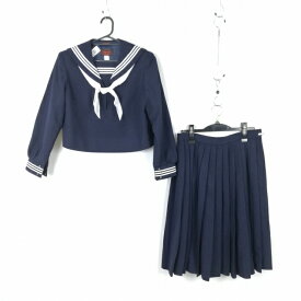 セーラー服 スカート スカーフ 上下3点セット 160A 冬物 白3本線 女子 学生服 中学 高校 紺 制服 中古 ランクC NA1474