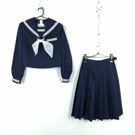 セーラー服 スカート スカーフ 上下3点セット カンコー 冬物 白3本線 女子 学生服 中学 高校 紺 制服 中古 ランクC NA1482