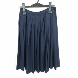 スクールスカート 冬物 w60-丈64 紺 中学 高校 プリーツ 学生服 制服 女子 中古 HK4829