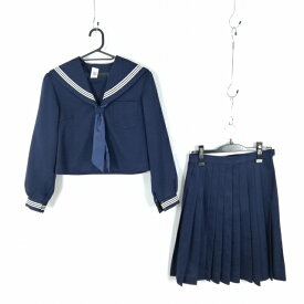 セーラー服 スカート スカーフ 上下3点セット 指定 カンコー 冬物 白3本線 女子 学生服 中学 高校 紺 制服 中古 ランクC NA2418