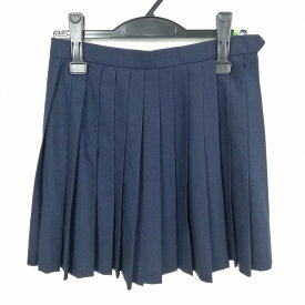 スクールスカート 夏物 w66-丈42 紺 中学 高校 ミニ丈 プリーツ 学生服 制服 女子 中古 HK6089