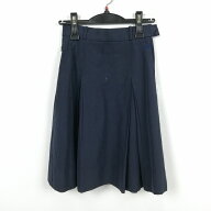 スクールスカート 夏物 w58-丈54 紺 中学 高校 プリーツ 学生服 制服 女子 中古 HK6166