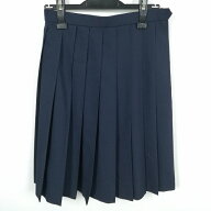 スクールスカート 夏物 w58-丈59 紺 中学 高校 プリーツ 学生服 制服 女子 中古 HK6598