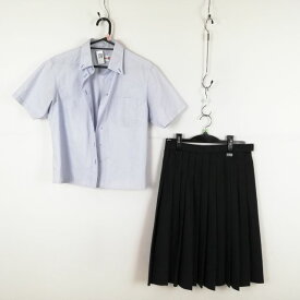 ブラウス スカート 上下2点セット 大きいサイズ カンコー 夏物 女子 学生服 中学 高校 水色 制服 中古 ランクC EY5767