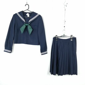 セーラー服 スカート スカーフ 上下3点セット 165A ELLE 冬物 白2本線 女子 学生服 中学 高校 紺 制服 中古 ランクC NA5061