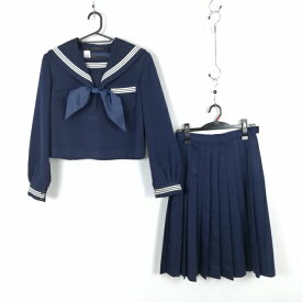 セーラー服 スカート スカーフ 上下3点セット 大きいサイズ カンコー 冬物 白3本線 女子 学生服 中学 高校 紺 中古 ランクC NA1665