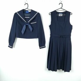 セーラー服 ジャンパースカート スカーフ 上下3点セット 165A ミッシェルクラン 冬物 白1本線 女子 中学 高校 紺 中古 ランクC NA5111