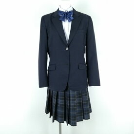 ブレザー チェックスカート リボン 上下4点セット 165A カンコー 冬物 女子 学生服 中学 高校 紺 制服 中古 ランクC NA1860