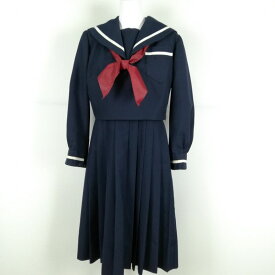 セーラー服 ジャンパースカート スカーフ 上下3点セット 冬物 白1本線 女子 学生服 中学 高校 紺 制服 中古 ランクC NA8338