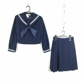 セーラー服 スカート スカーフ 上下3点セット 160A ELLE 冬物 白2本線 女子 学生服 中学 高校 紺 制服 中古 ランクC NA7144