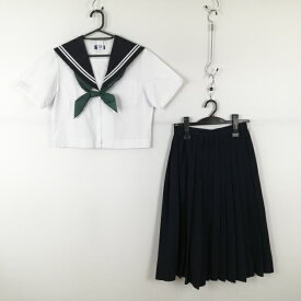 セーラー服 スカート スカーフ 上下3点セット 160A ミッシェルクラン 夏物 白2本線 女子 学生服 中学 高校 白 中古 ランクC NA7745