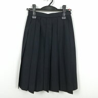 スクールスカート 夏物 w54-丈59 紺 中学 高校 プリーツ 学生服 制服 女子 中古 HK6618