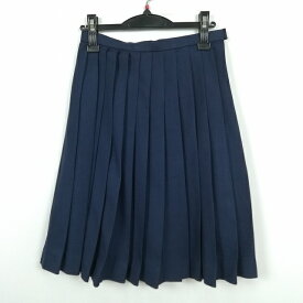 スクールスカート 冬物 w63-丈59 紺 中学 高校 プリーツ 学生服 制服 女子 中古 HK5020