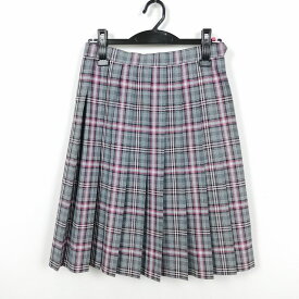 スクールスカート 夏物 w63-丈57 チェック 中学 高校 プリーツ 学生服 制服 女子 中古 HK6687