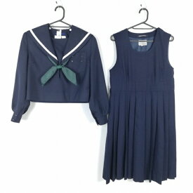 セーラー服 ジャンパースカート スカーフ 上下3点セット 155A 冬物 白1本線 女子 学生服 中学 高校 紺 制服 中古 ランクC NA1991