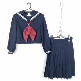 セーラー服 スカート スカーフ 上下3点セット 160A カンコー 冬物 白3本線 女子 学生服 中学 高校 紺 制服 中古 ランクC NA1958