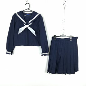 セーラー服 スカート スカーフ 上下3点セット M 冬物 白3本線 女子 学生服 中学 高校 紺 制服 中古 ランクC NA0293